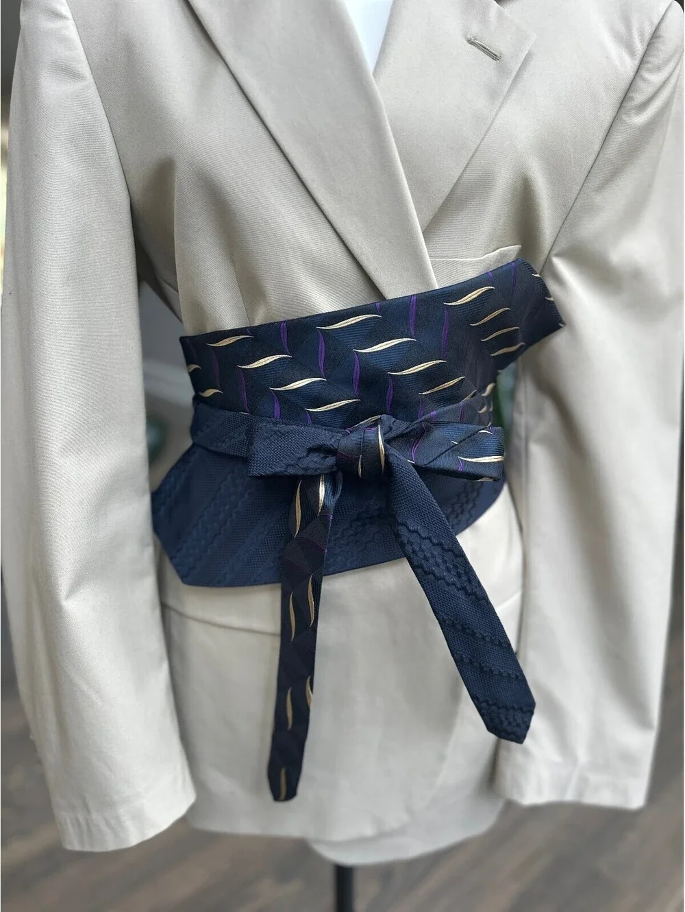 Upcycled Silk Necktie Obi Belt | Handmade Corset Style Belt | One-of-a-Kind | OS